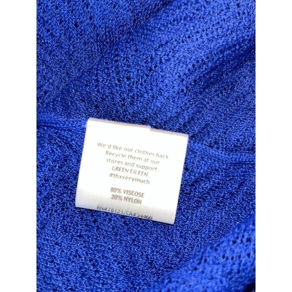 Eileen Fisher Adriatic Blue Rayon Nylon Crinkle Diamond Tunic Sweater Women's L - Picture 10 of 11